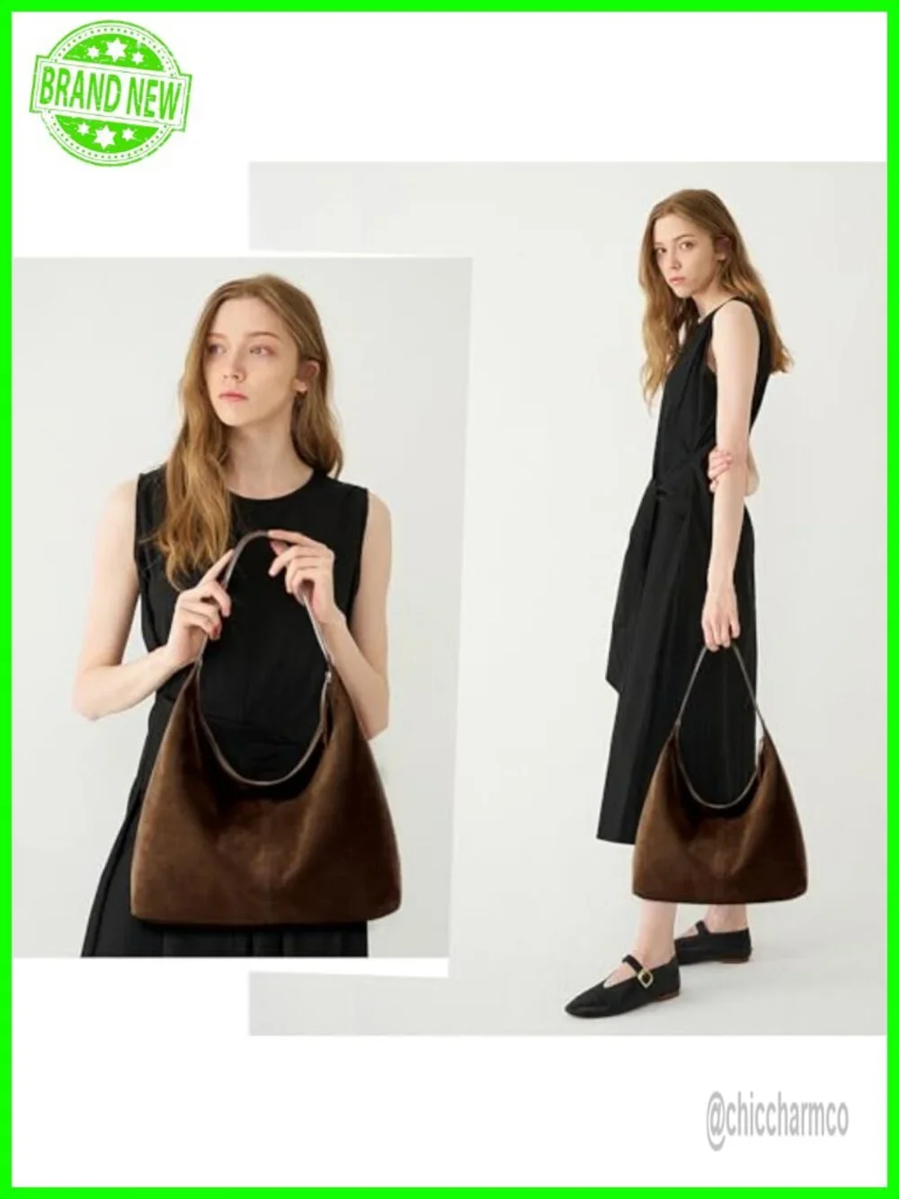 Casual Hobo Tote Bag - Faux Suede Leather with Zipper Closure